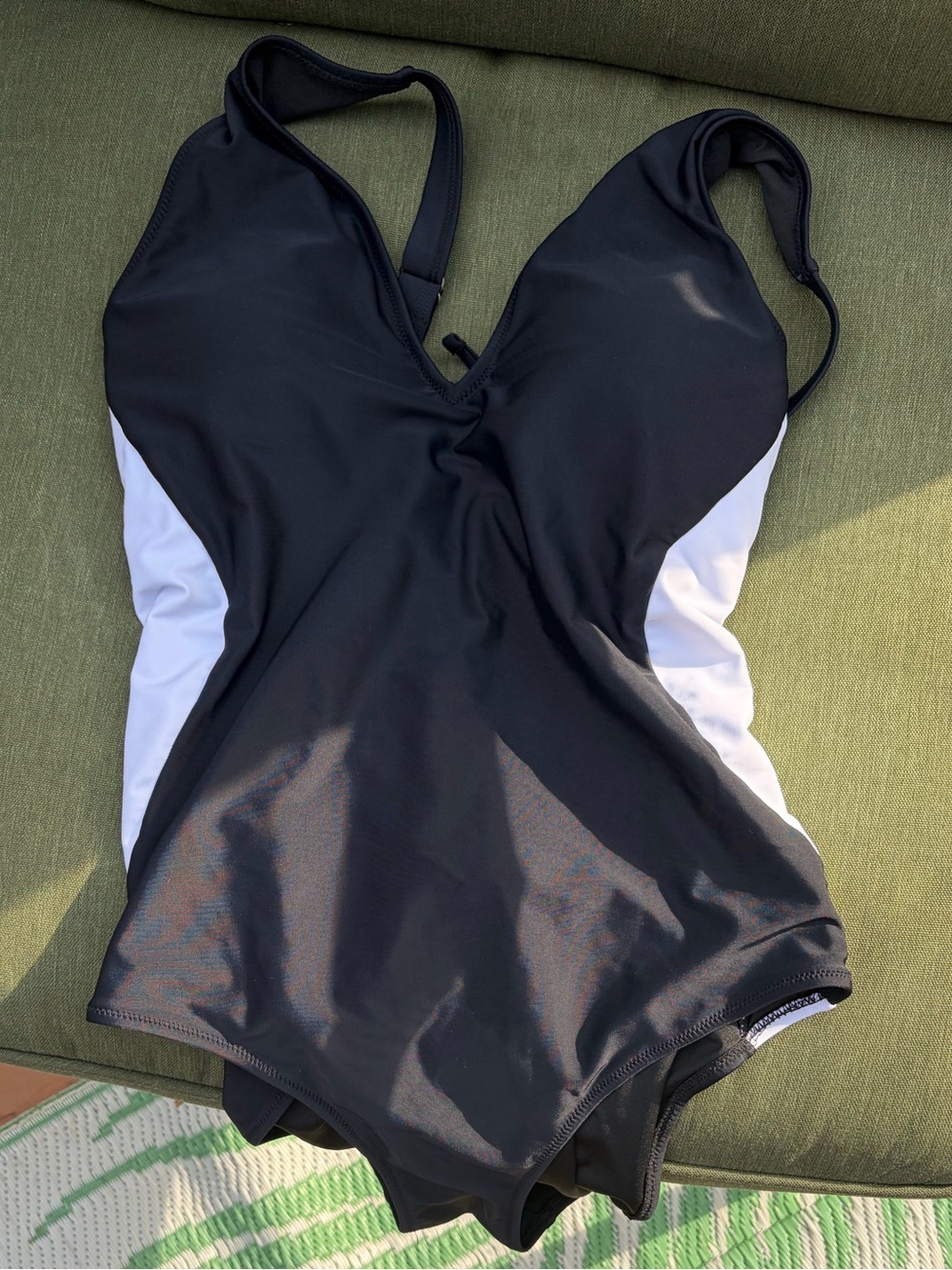 Classic Black One-Piece Swimsuit with White Side Panels
